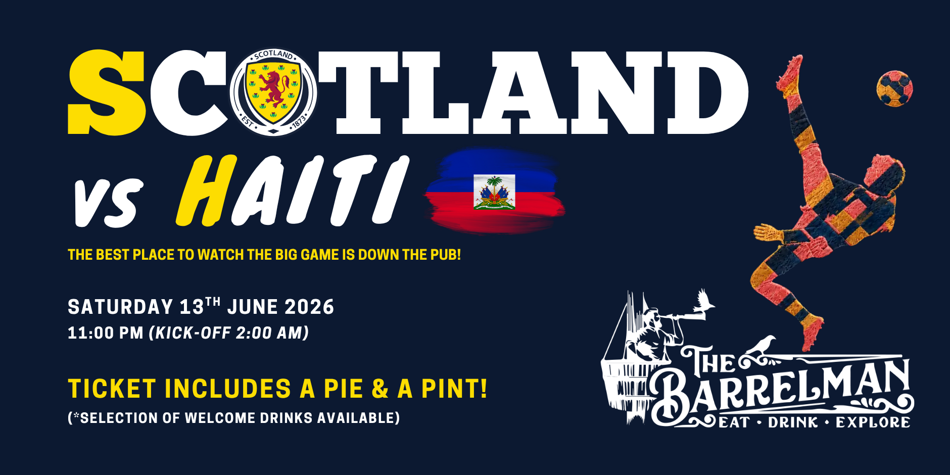 Scotland v Haiti event at The Barrelman world cup promo image - Scotland vs Haiti